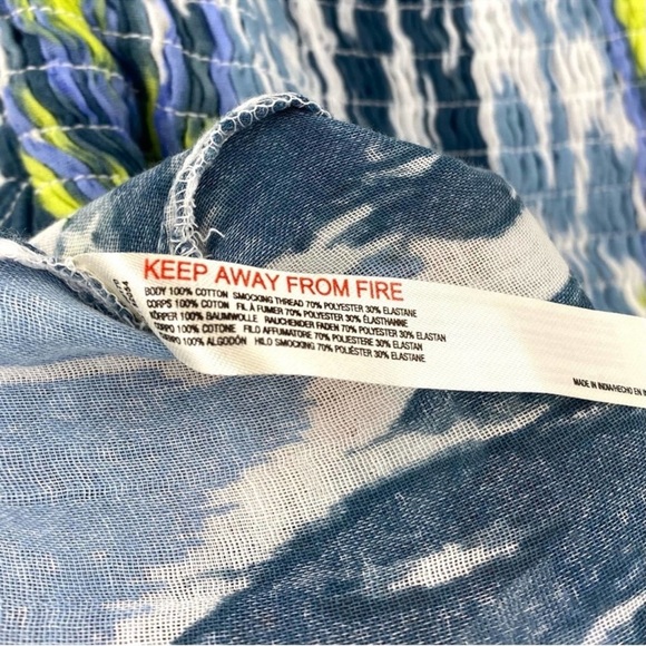 NWT Anthropologie Blue Motif Watercolor Print Reversible Smocked Mini Dress - Picture 3 of 7